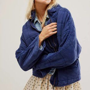 free people dolman navy blue quilted jacket cozy!